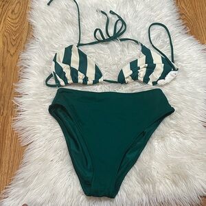 Green and White Striped Bikini Set